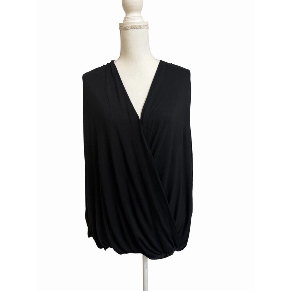Anthropologie Women's L Black Wrap Draped Front Vicose Long Sleeve Blouse Top